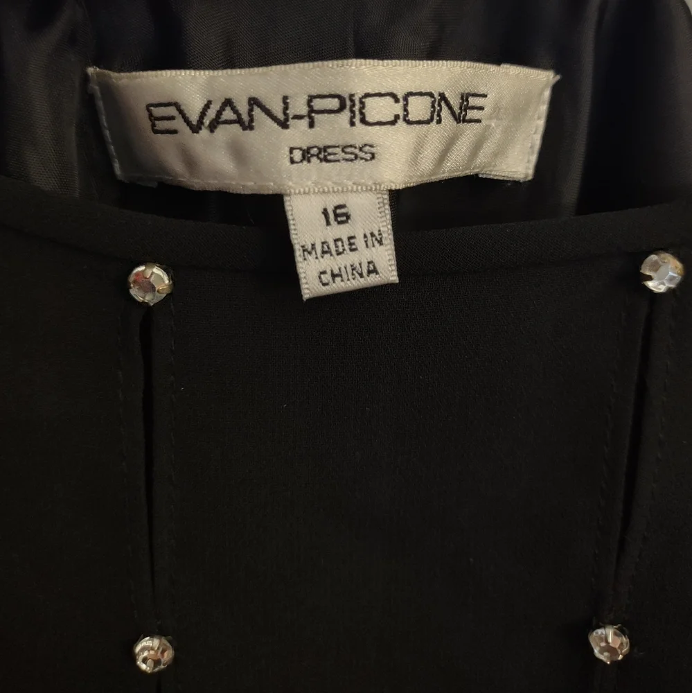 Evan-Picone Black Rhinestone Embellished Drape Back Dress Size 16 - Picture 7 of 16